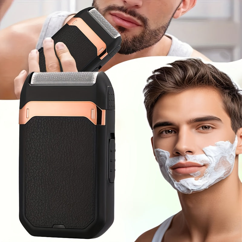 Afeitadora eléctrica recargable por USB para hombres, ligera, para uso en seco y húmedo, cortapelos para barba de doble uso, hoja de aluminio, carga rápida, elegante, duradera