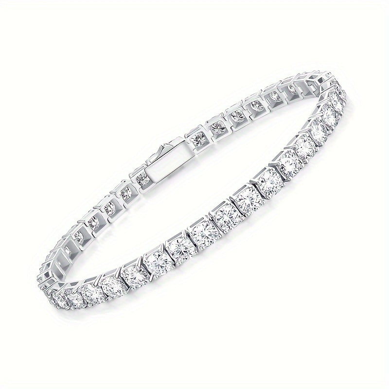 Sterling Silver Tennis Bracelet with Moissanite 15.5-19 Carats VVS1 Round Cut