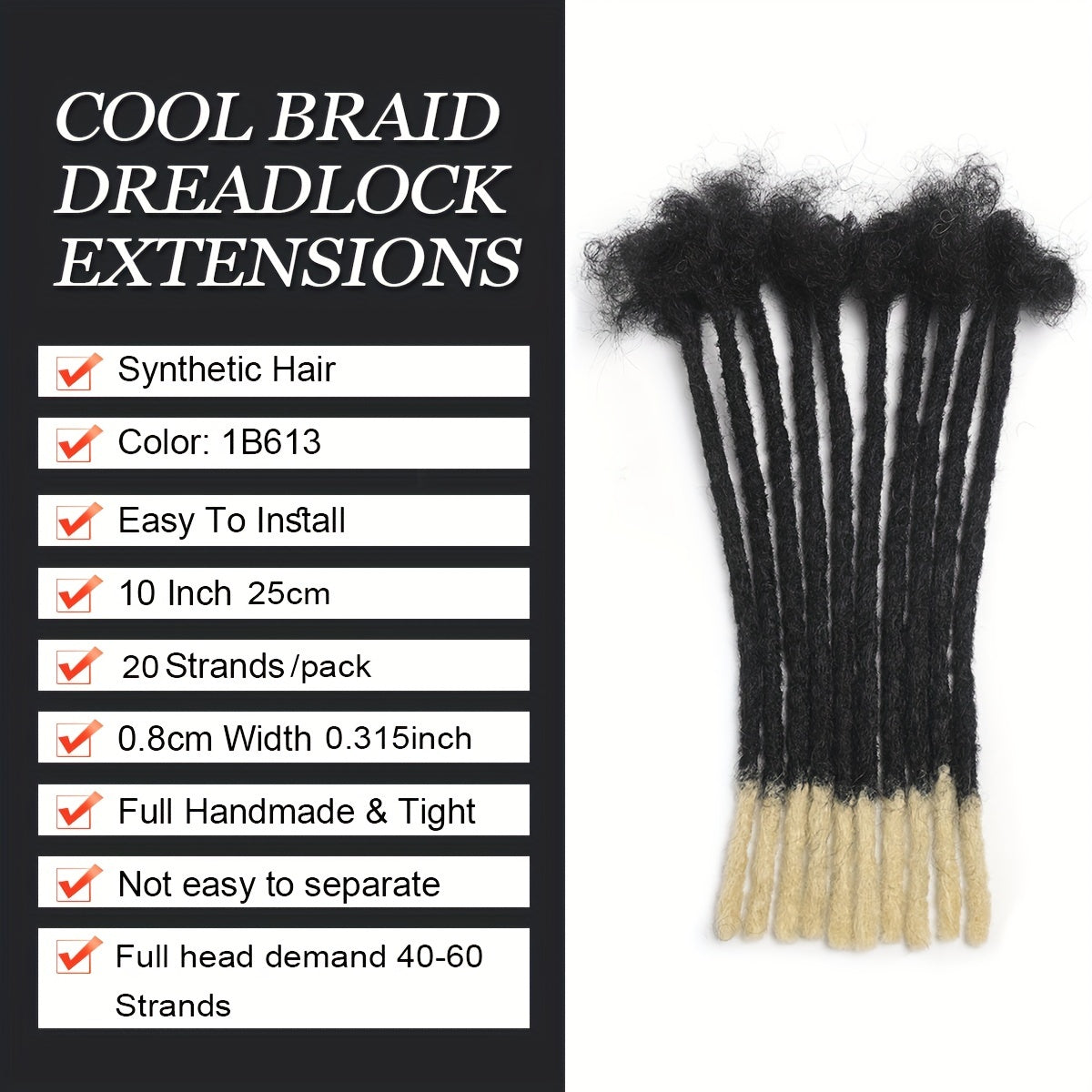 10-Inch Synthetic Loc Dreadlocks Extensions 20 Strands Afro Kinky Style