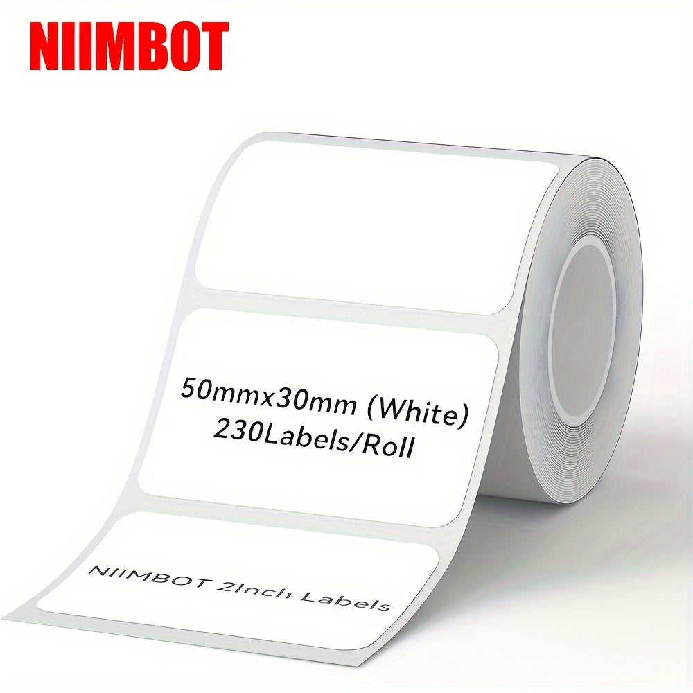 NIIMBOT B1/B21/B3S uchun mos termal transfer yorliqlari, 50x30mm, 230 yorliq/rolik, suv o'tkazmaydigan, yog'ga chidamli, oq PVC lenta, 1 rolik