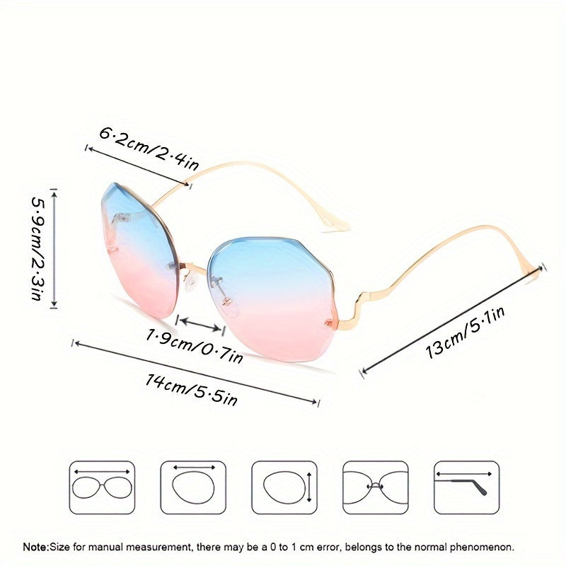 Women's Frameless Round Glasses with Gradient Metallic Lenses for Fashion