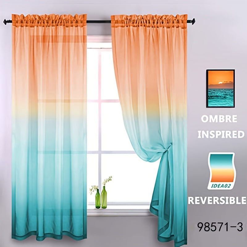 Gradient Sheer Curtains 1pc Two-Tone Top and Bottom Wear Rod Style Home Decor