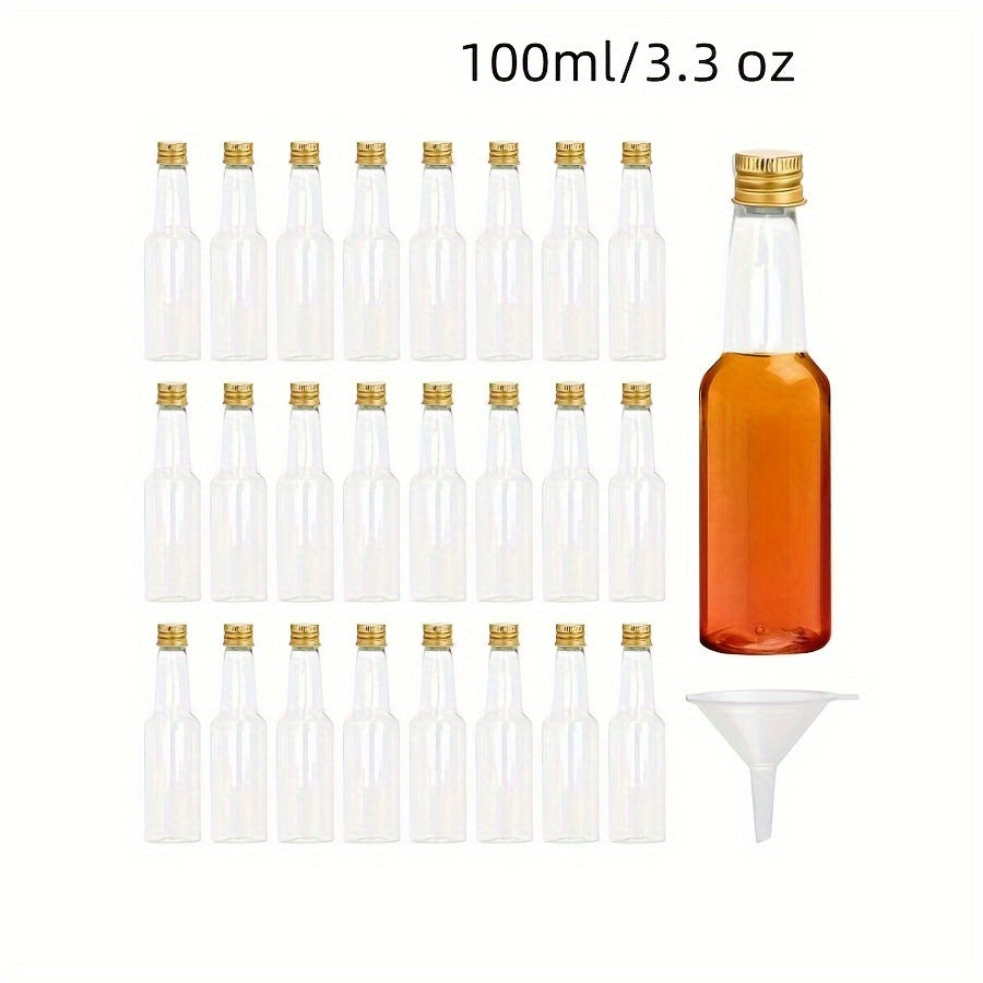 Set of 50 or 100 Mini Liquor Bottles 25ml PET Plastic with Black Cap