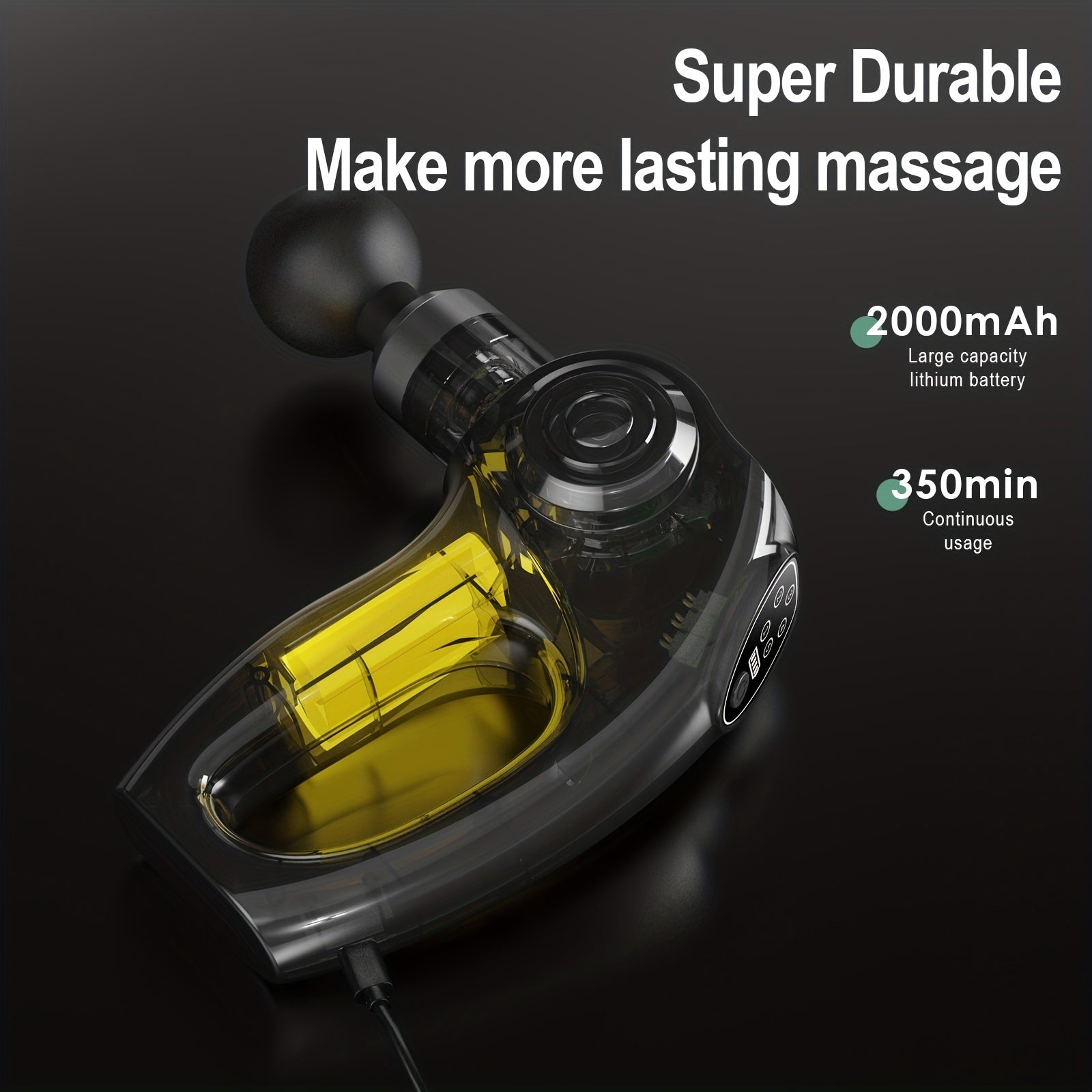 Zamonaviy massaj quroli, 5 ta sozlanadigan tezlik, ikki massaj nozzle, USB orqali zaryadlanadigan, litiy batareyasi bilan ishlaydigan, CE/FCC/RoHS sertifikatlangan, mustahkam konstruktsiya.