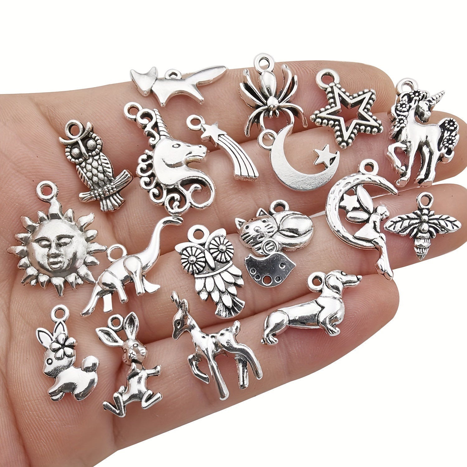 Set of 200 Antique Silver Alloy Charms for Jewelry Making Necklace Bracelet Keychain