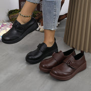 Women's Penny Loafer Shoes Leather Comfort Wedge Brown Casual All-Season
