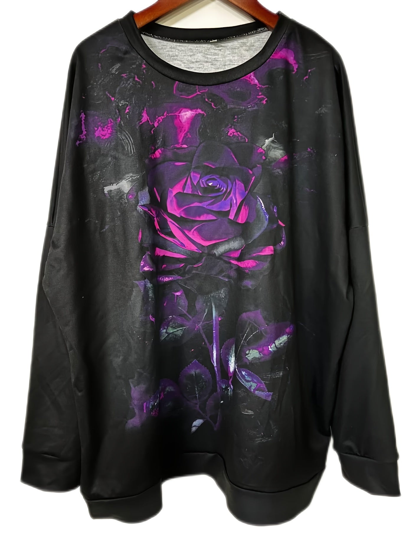 Sudadera de manga larga con estampado de rosa gótica para mujer de tallas grandes