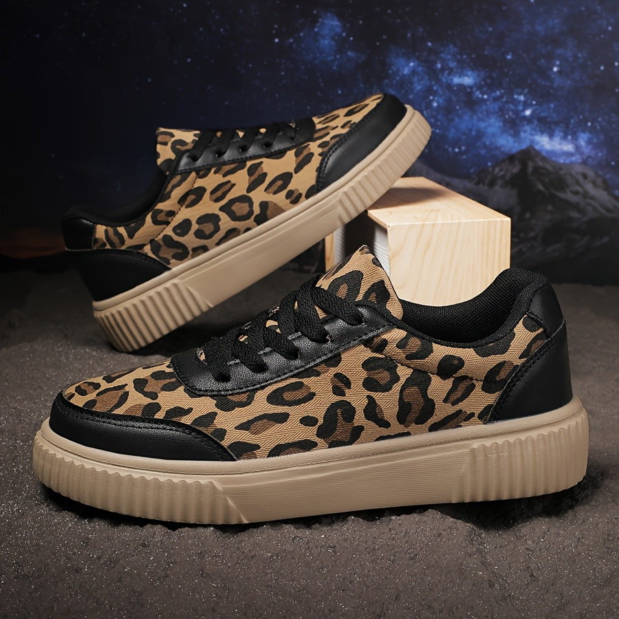 Women's Leopard Print Sneakers Casual Low Top Stain-Resistant Lace-Up EVA Rubber Insole