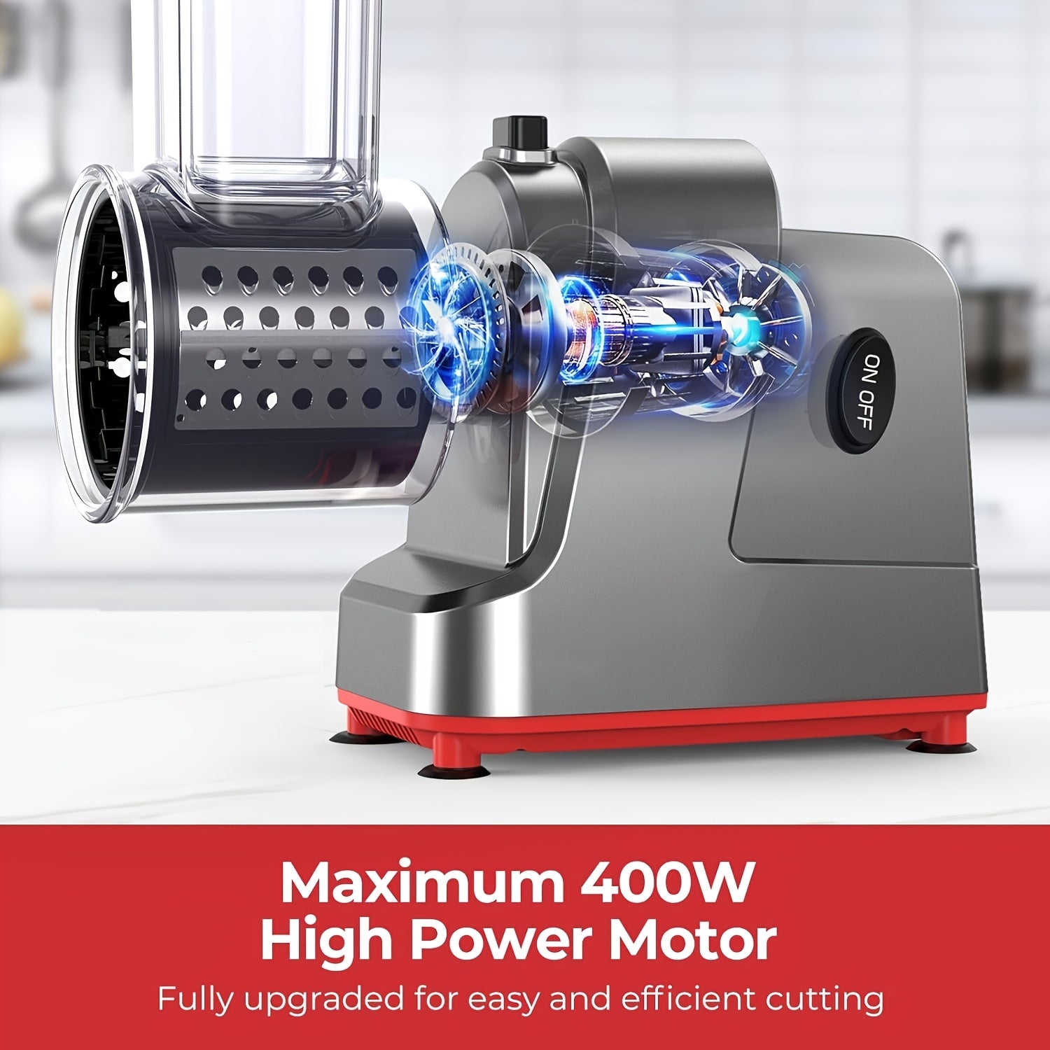 Rallador de queso eléctrico 5 en 1, con 5 cuchillas para rebanar y rallar, y máquina para ensaladas