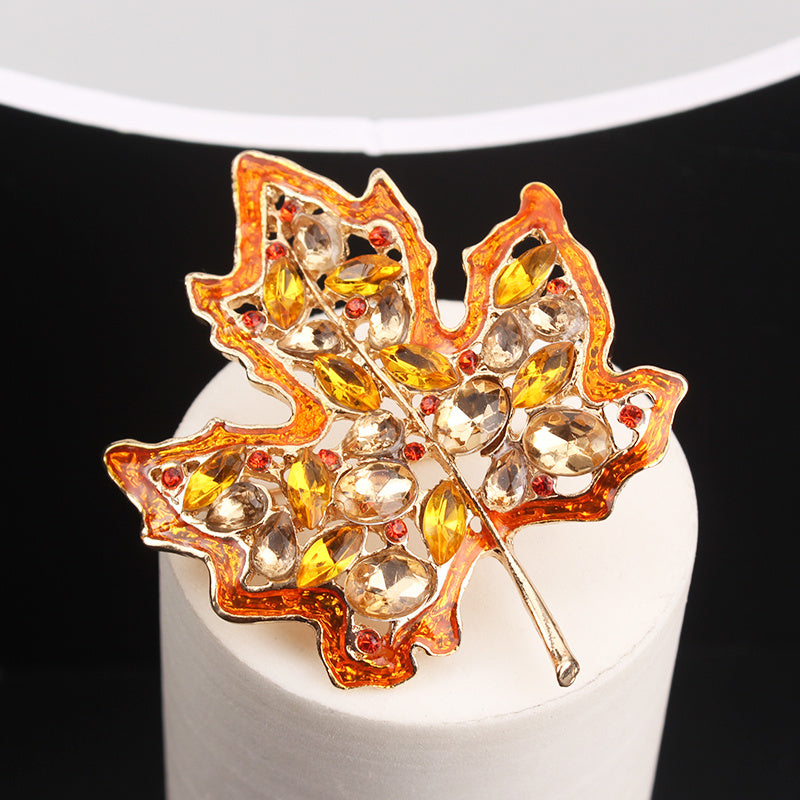 Vintage Maple Leaf Brooch Pin with Rhinestones Irregular Shape Women's Jewelry