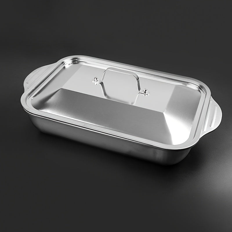 Large Heavy-Duty Stainless Steel Baking Pan with Lid for Desserts Bread Seafood Oven Safe