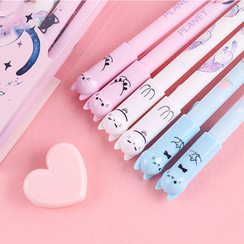 Set of 6 Erasable Gel Pens with 50 Refills and Erasers Blue Ink Office Supplies