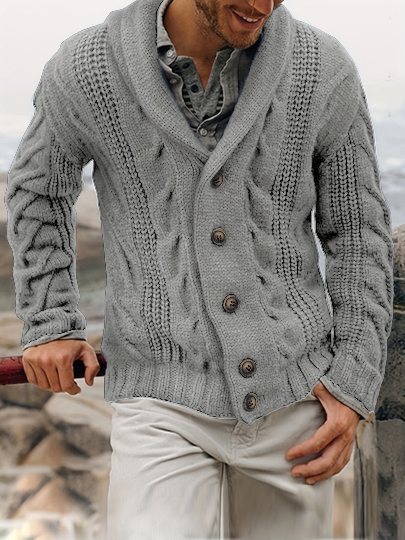 Men's Knit Cardigan Sweater Long Sleeve Solid Color Fall Winter Casual Regular Fit