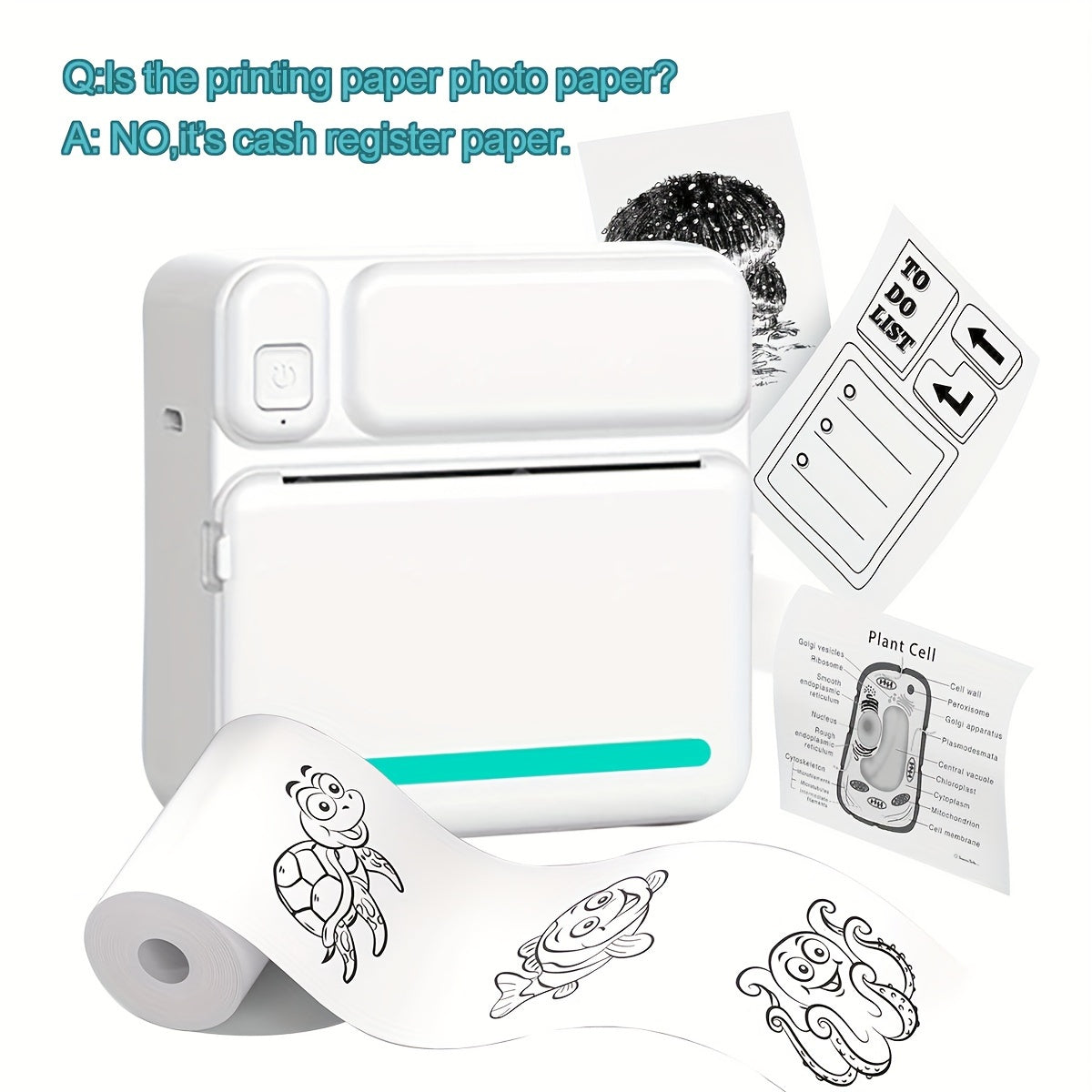 Portable Wireless Mini Printer for Smartphones Monochrome Photo Notes Memo