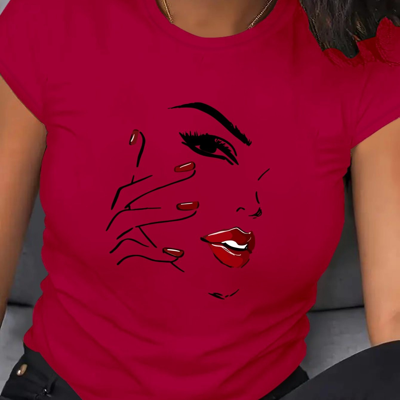 Women's Plus Size Short Sleeve T-Shirt Breathable Cotton Geometric Print Black