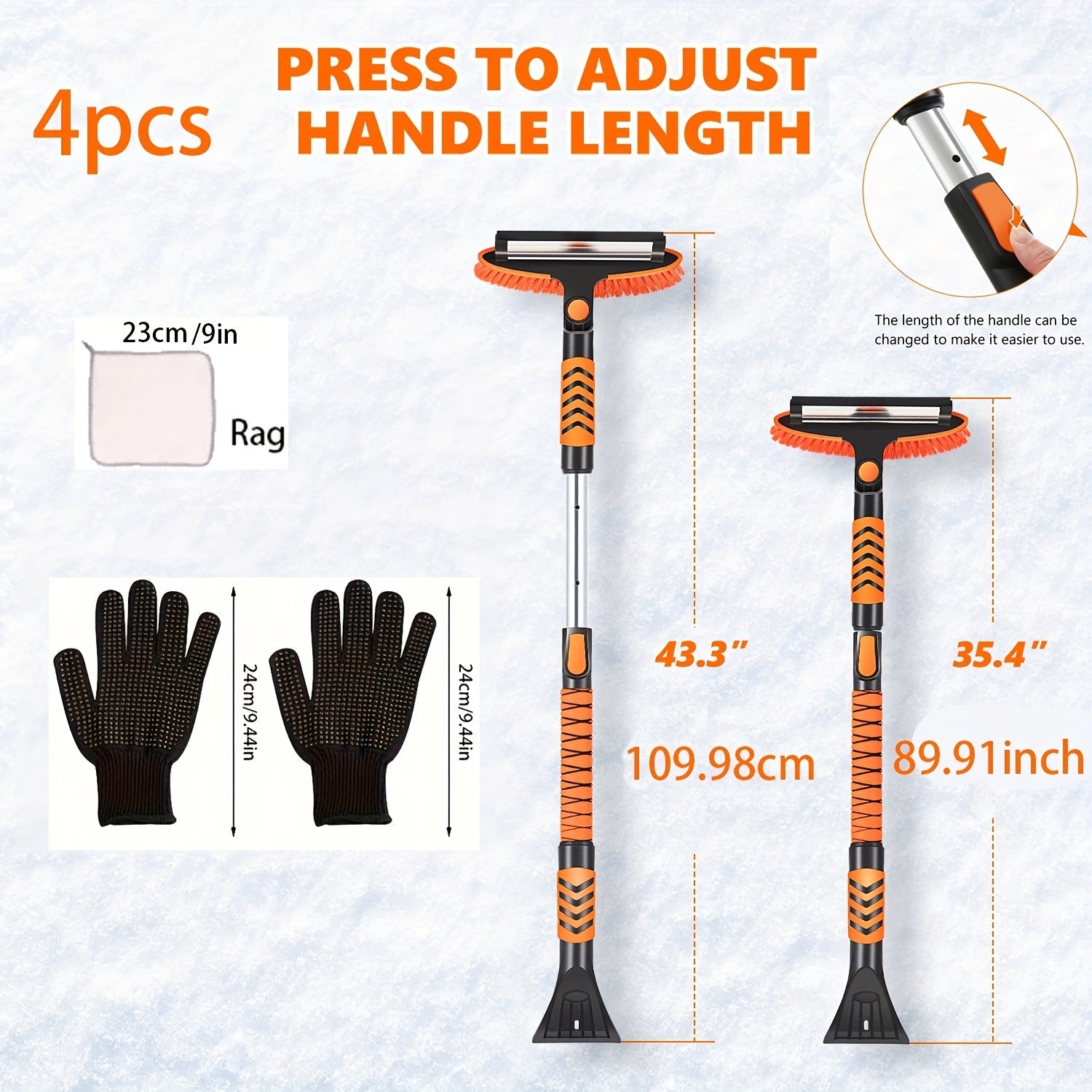 Winter Snow Broom and Ice Scraper Set with Extendable Shovel and Gloves