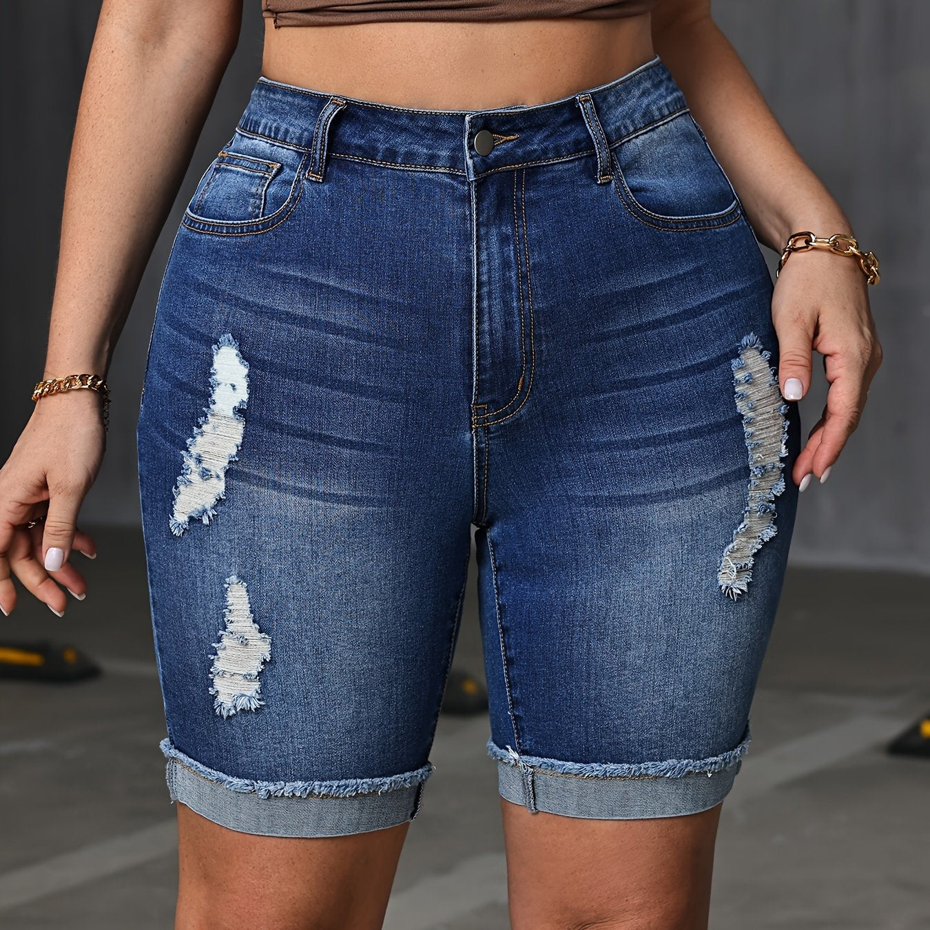 Girls Denim Shorts With Whisker Cut Style Blue Size 10