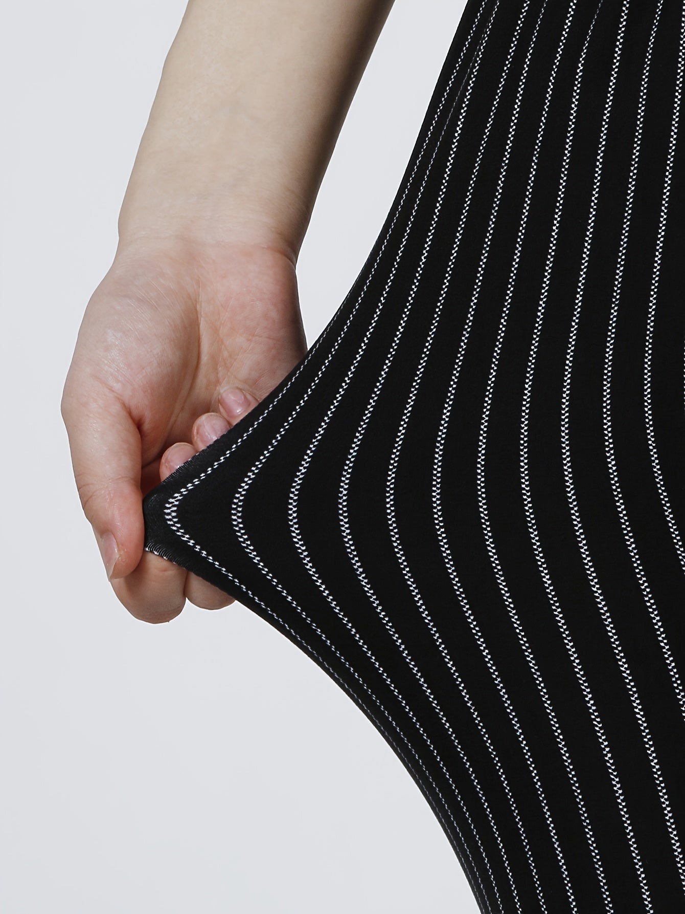 Women's Plus Size High-Waisted Striped Yoga Leggings Stretchy Knit Black Blue