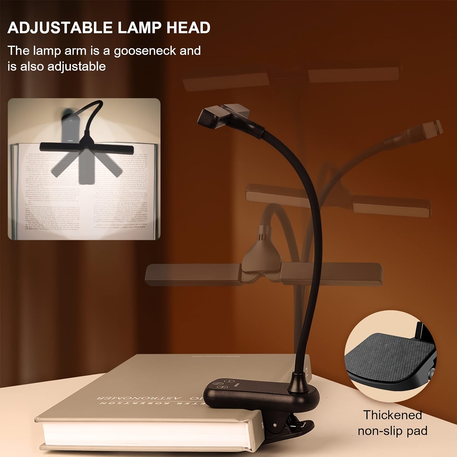 Rechargeable Book Light with 14 LEDs Dual Head Clip-On Reading Lamp Warm Cool Light