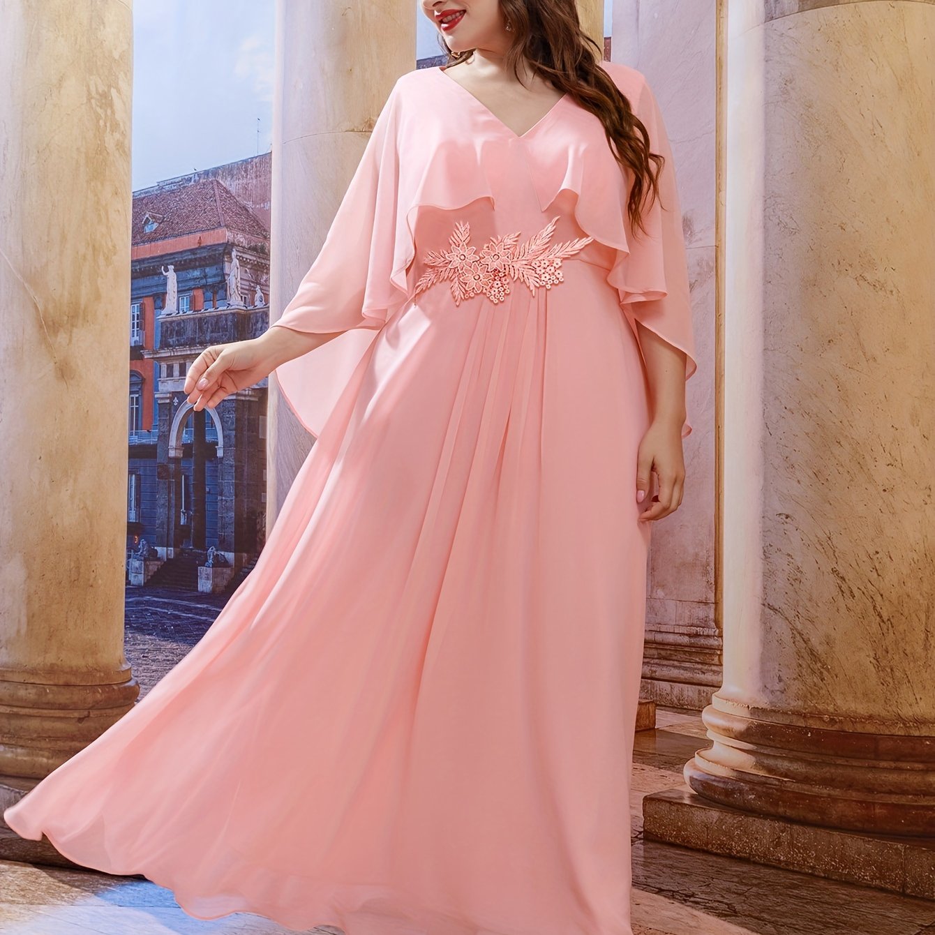 Women's V-Neck Cape Dress Polyester Solid Color All-Season