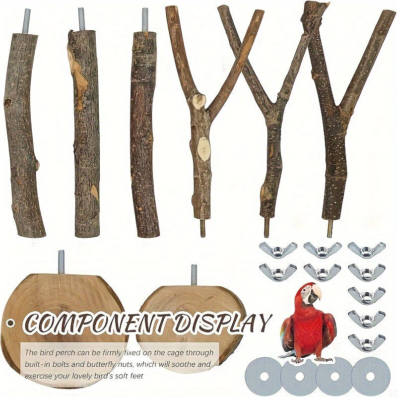 Набор из 8 игрушек для птиц из натурального дерева для различных видов птиц.