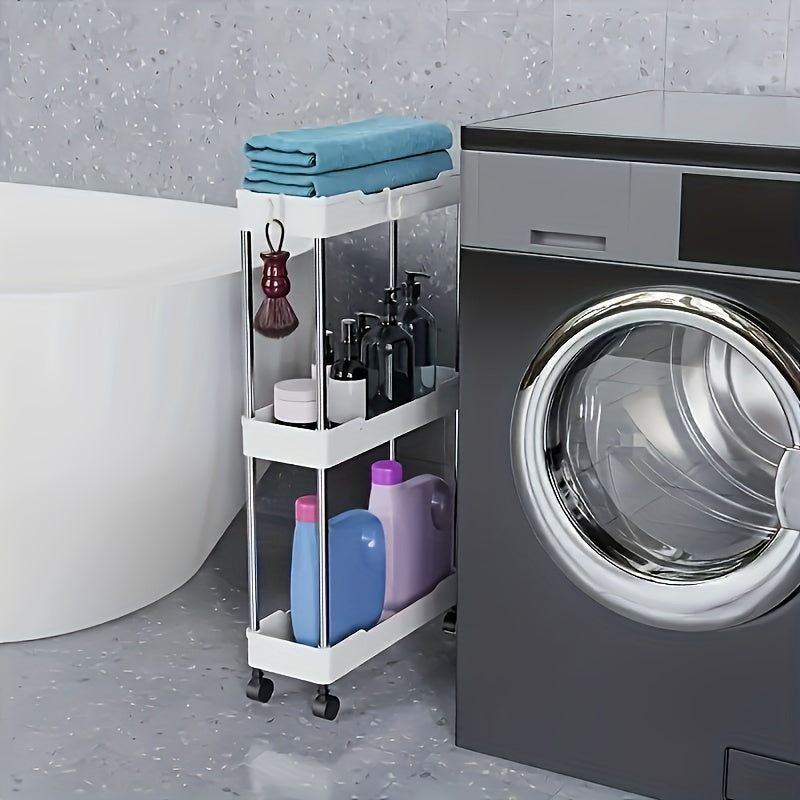 Compact 3-Tier Rolling Storage Cart Stainless Steel Plastic Kitchen Bathroom Organizer