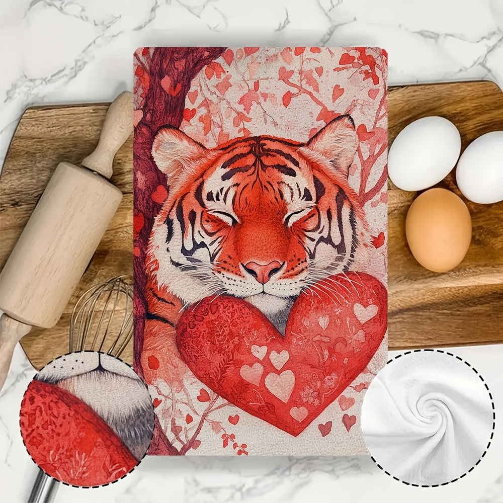 Valentine's Day Tiger Kitchen Towels Set of 2 Ultra Soft Absorbent Dish Hand Towels 16x24 Inches