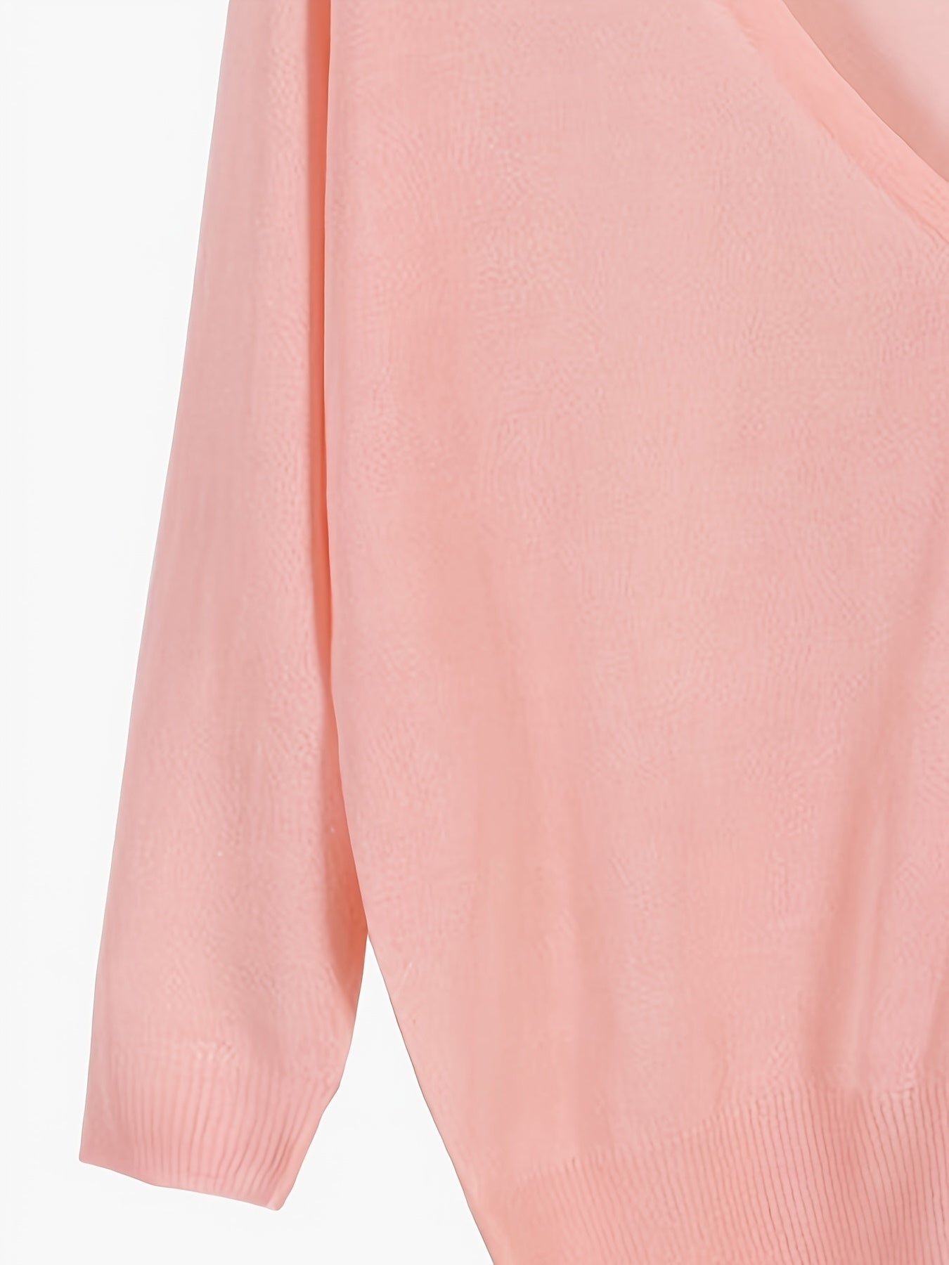 Plus Size Women's Lightweight V-Neck Cardigan with 3/4 Sleeves in Pastel Pink