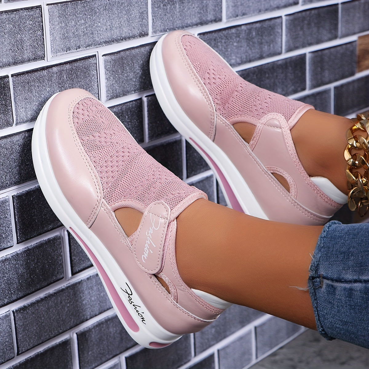 Zapatillas casuales para mujer de tela transpirable, cierre ajustable, zapatos de caminar de caña baja