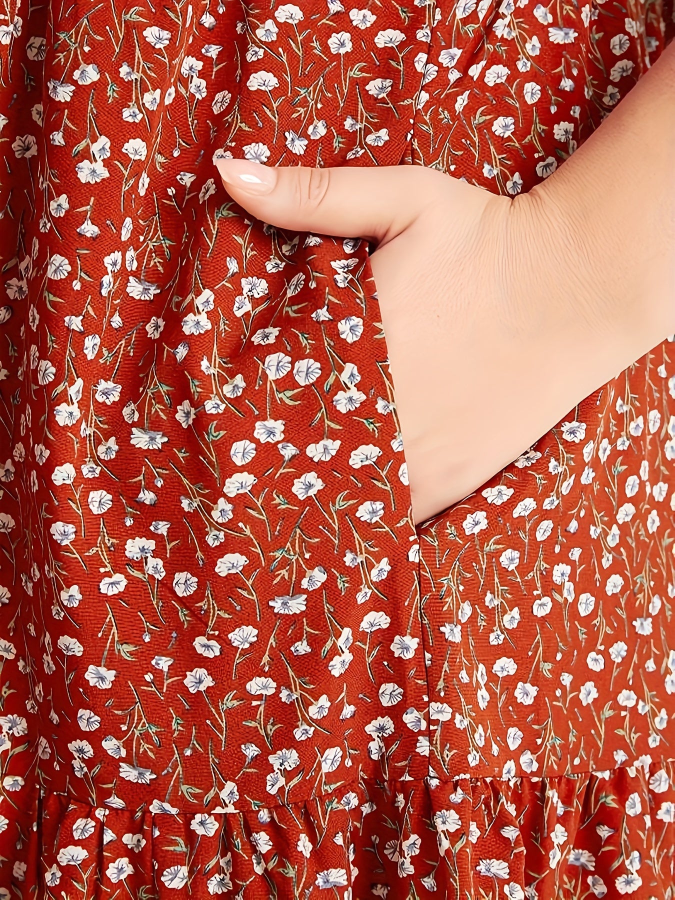 Vestido midi floral de talla grande con bolsillos para vacaciones de verano, de poliéster ligero