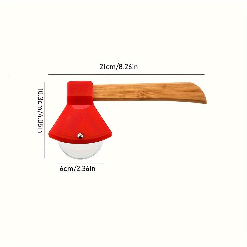 Stainless Steel Axe-Shaped Pizza Cutter 21cm with Bamboo Handle Kitchen Tool