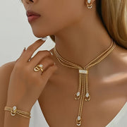 Boho Gold Plated Jewelry Set Necklace Earrings Bracelet Ring for Weddings Parties