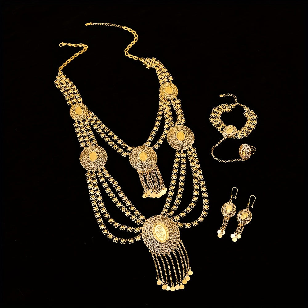 Gold-Tone Copper Jewelry Set in Arabic Style Multi-Layered Bohemian Elegant for Weddings Parties Ramadan