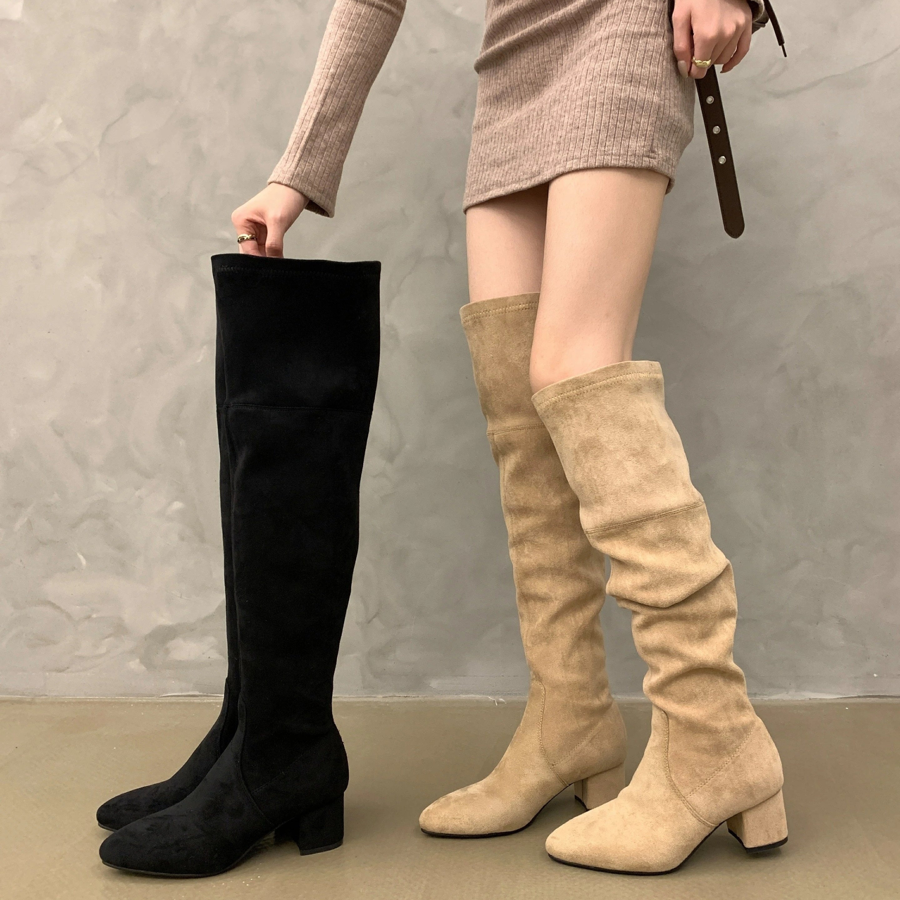 Women's Solid Color Chunky Heel Over The Knee Boots Dress Shoes