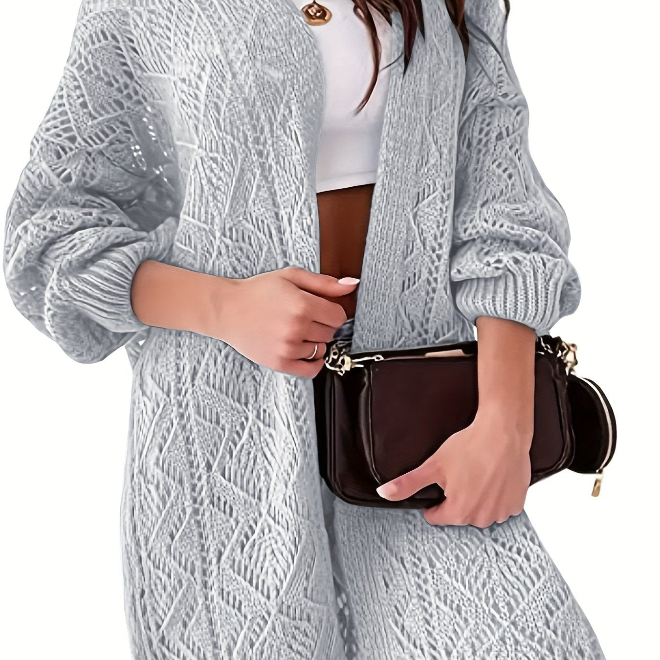 Plus Size Knitted Cardigan Open Front Long Sleeve Casual Womens Clothing