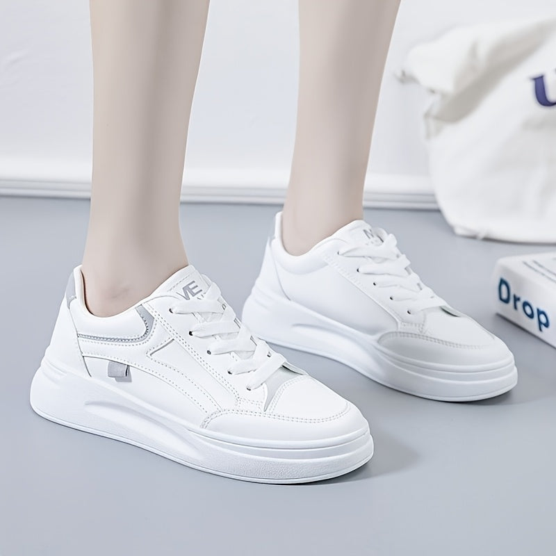 Women's White Low-Top Sneakers with Mint Green Accents Casual Shoes for All-Season Outdoor Use