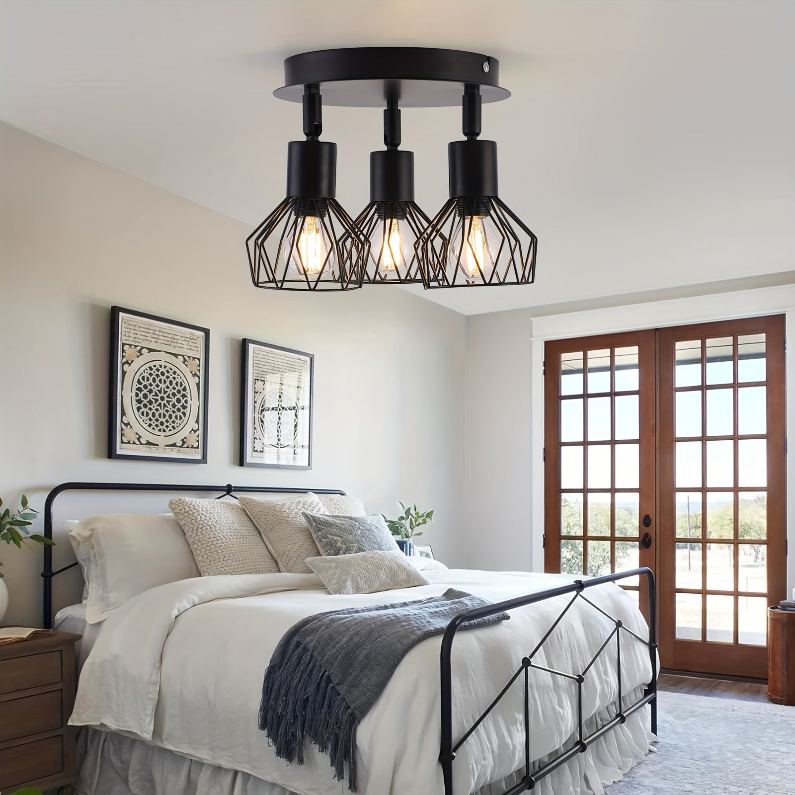 Black Round LED Ceiling Spotlight with 3 Swiveling Bulbs for Living Rooms and Hallways