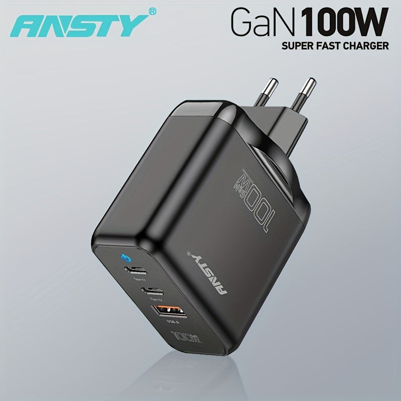 ANSTY GaN 3-Port Tez Zaryadlovchi Samsung va iPhone uchun, Umumiy Moslik, Type C Ulanishi