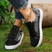 Women's Denim Flat Sneakers Casual Lace-Up Low Top Skate Shoes