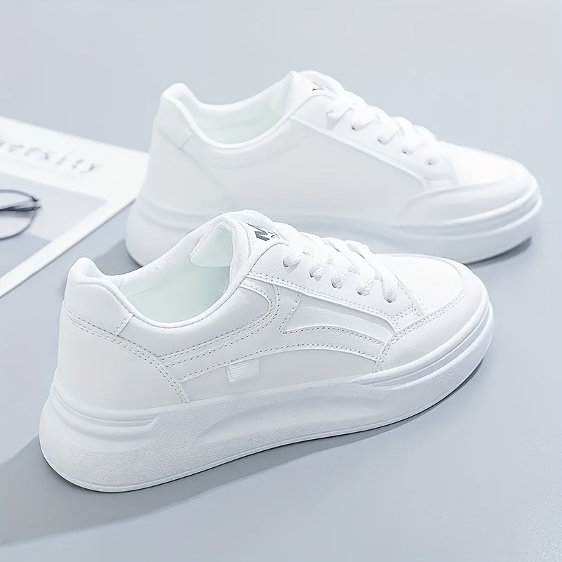 Women's Platform Skate Shoes White Large Size Low-Top Sneakers for Outdoor Walking