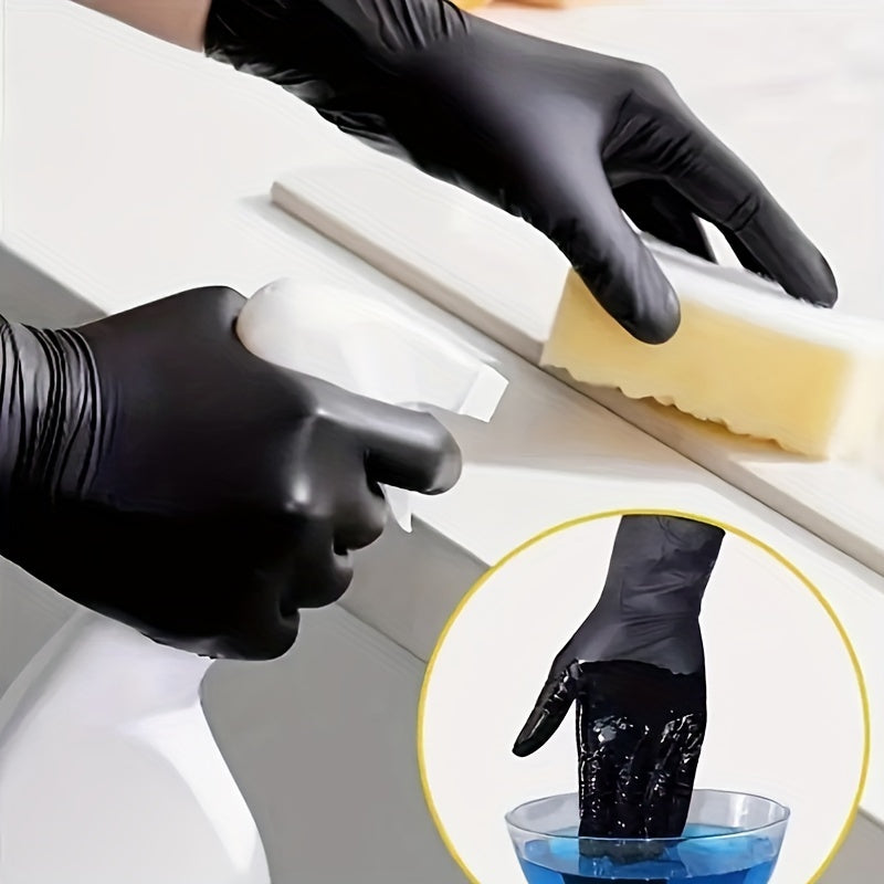Black Nitrile Disposable Gloves Powder-Free Non-Slip Lightweight Ambidextrous for Kitchen and Home Cleaning