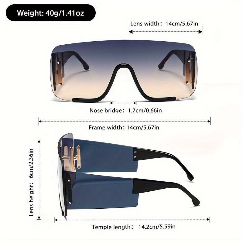 Oversized Rimless Fashion Glasses for Men and Women Metal Frame Gradient Lens for Cycling Hiking Beach Vacations