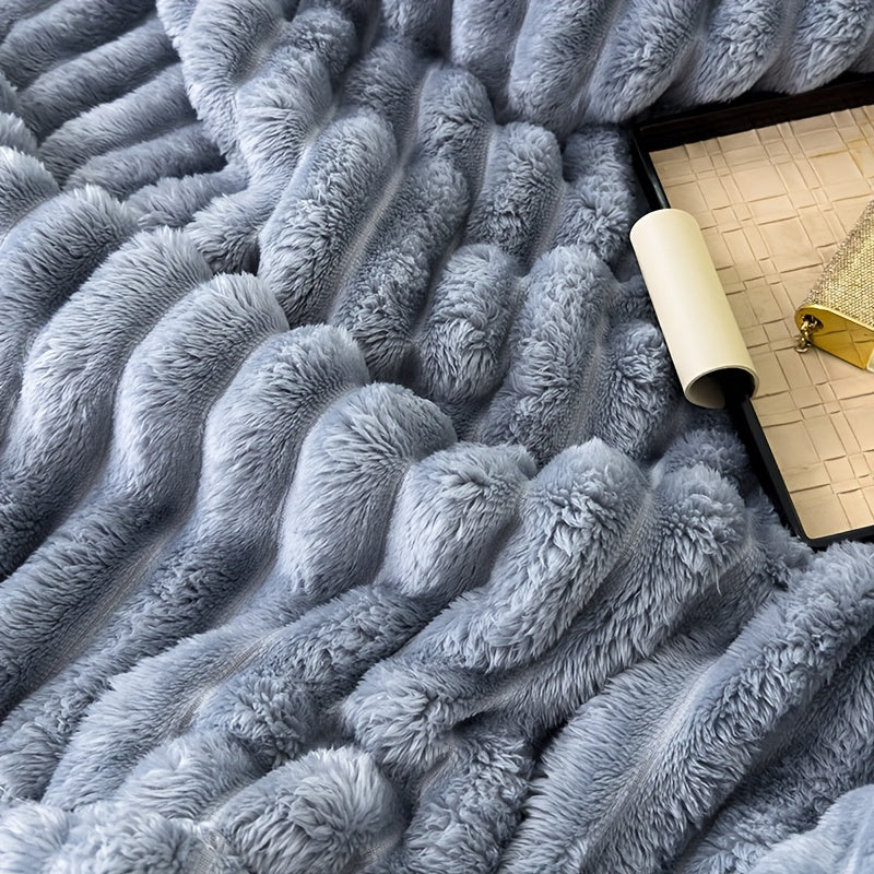 Faux Sheepskin Blanket Soft Velvet Checkered Winter Bed Sofa Stylish Heavyweight