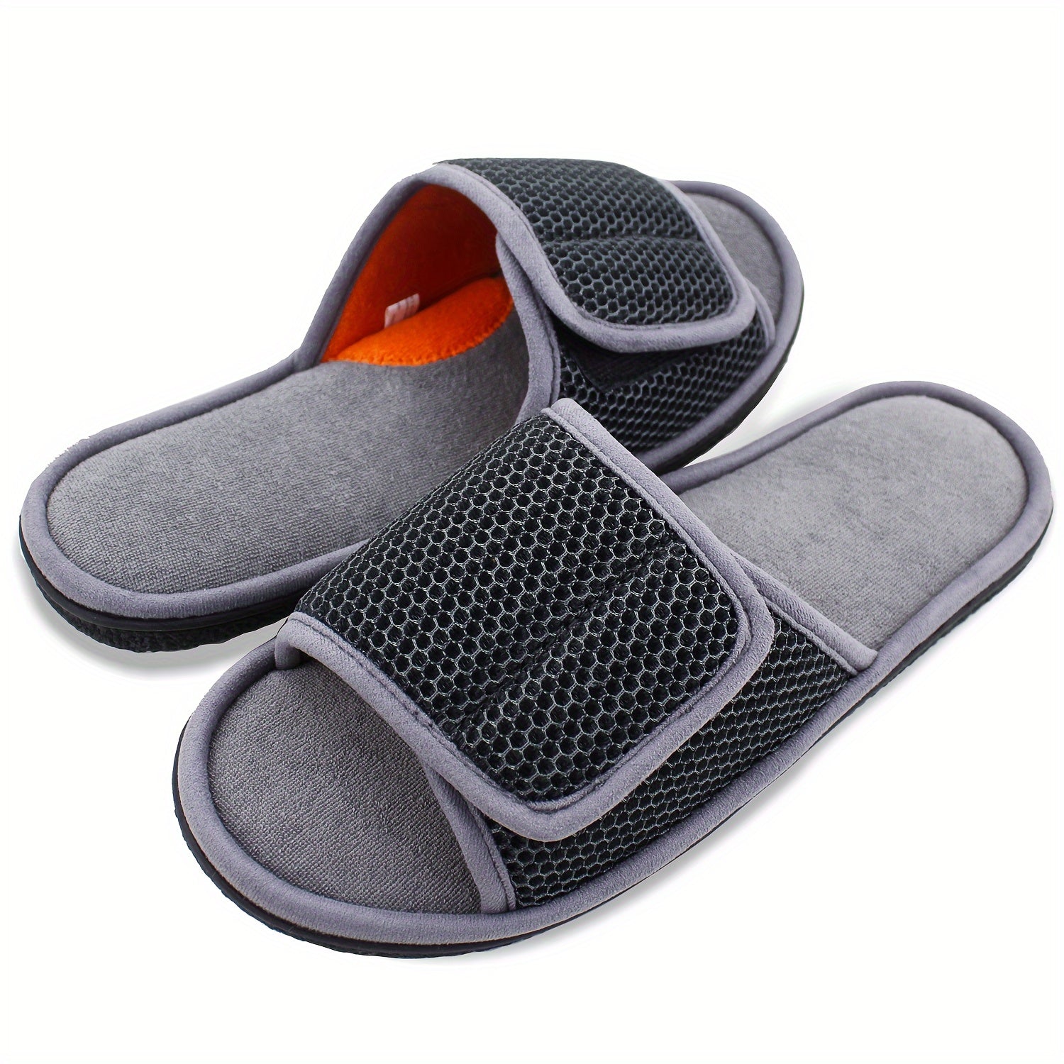 Men's Indoor Slippers Breathable Fabric Casual House Shoes Black Orange Adjustable