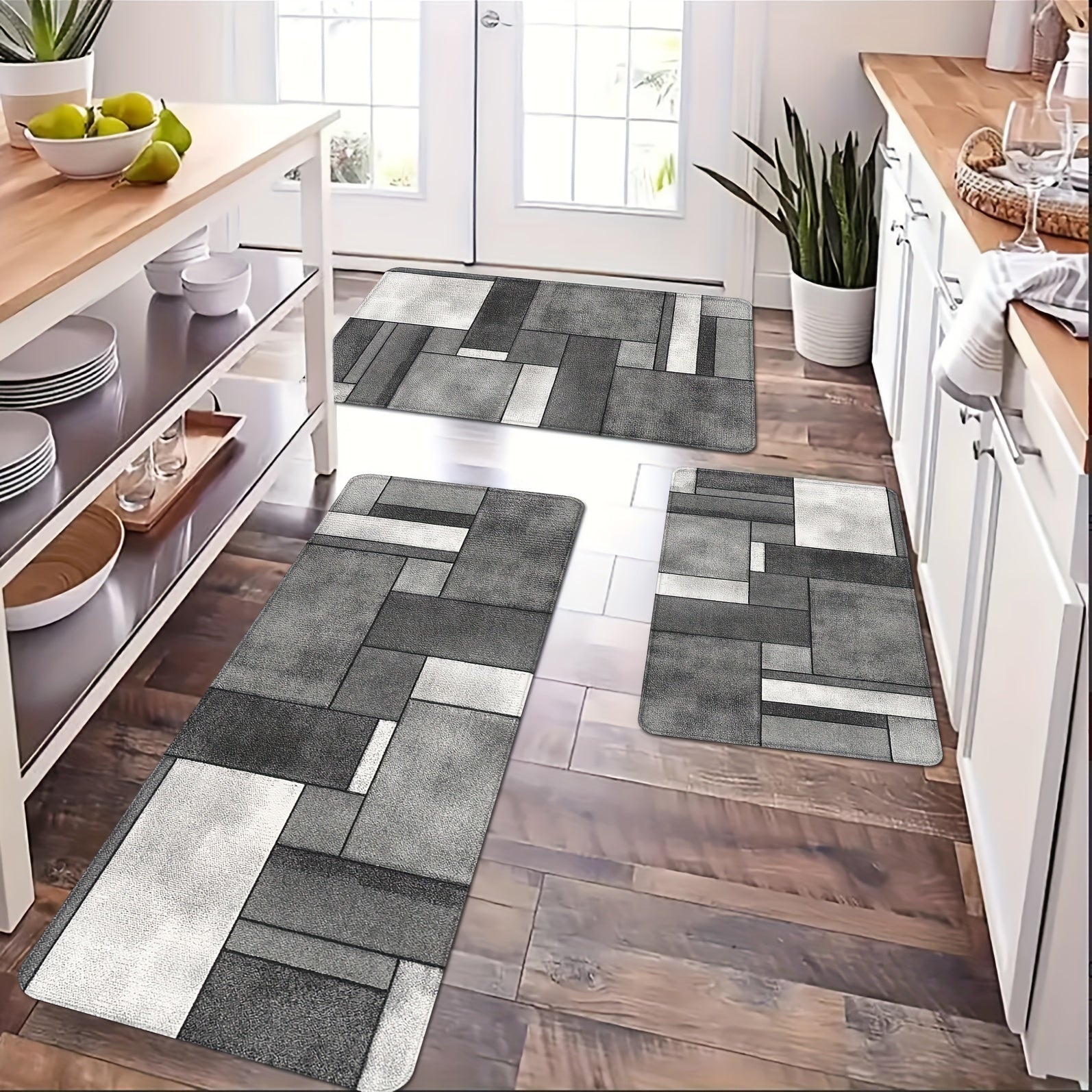 Geometric Print Kitchen Mat Non-Slip Waterproof Oil-Proof Entrance Rug