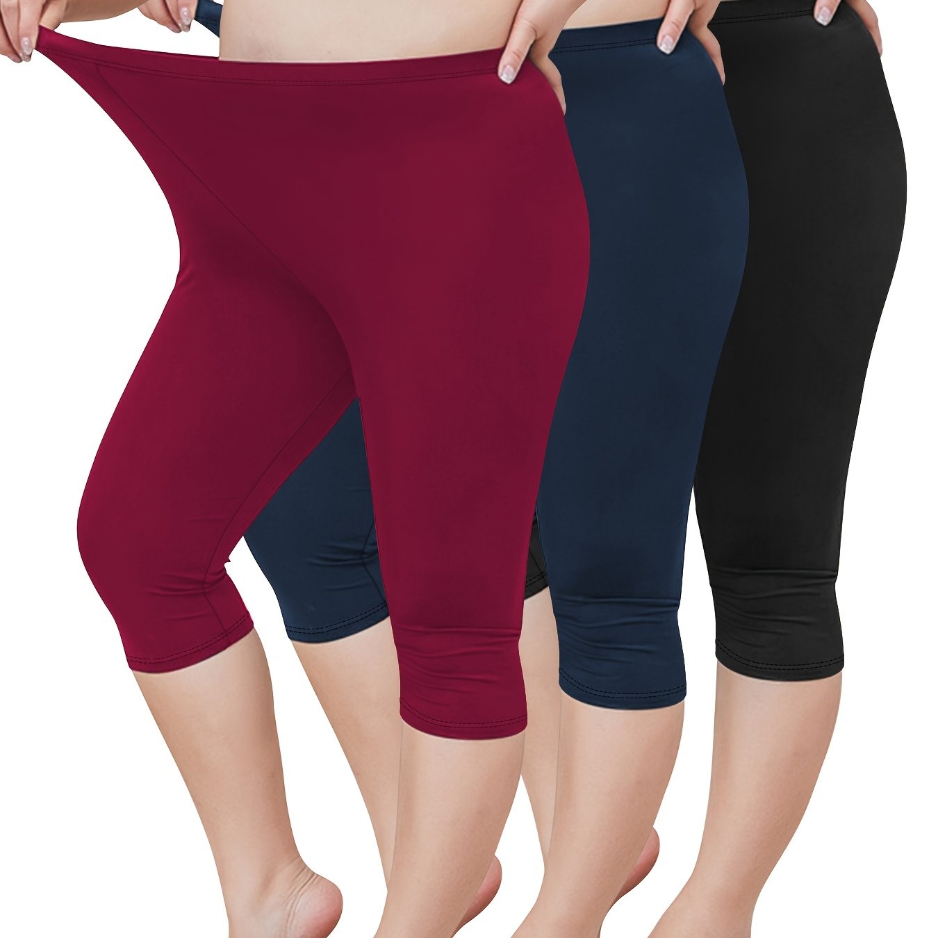 Women's High-Waisted Capri Leggings Soft Black 3/4 Length Yoga Workout