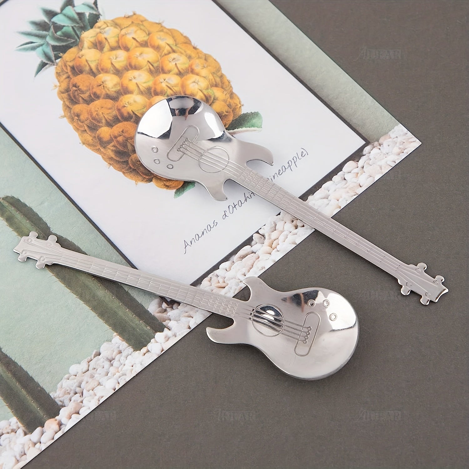 Qaytarish va yoyish uchun 4 yoki 6 dona gitara shaklidagi zanglamaydigan po'latdan yasalgan qahva qoshlari to'plami