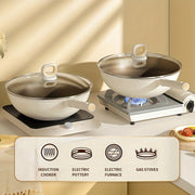 Titanium-Coated Non-Stick Wok Pan with Lid Induction Ready All Cooktops
