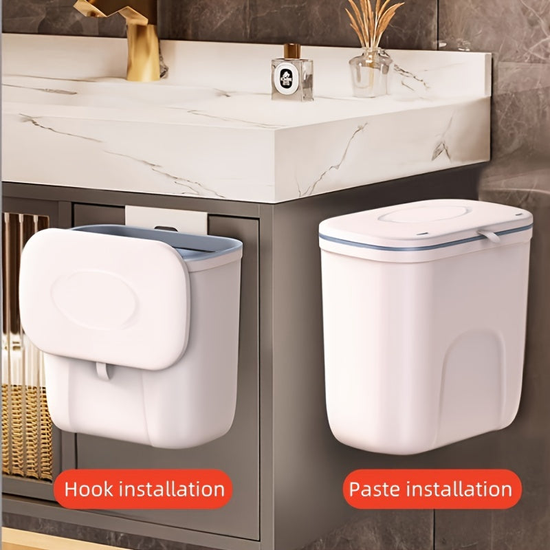Hanging Trash Can with Lid for Bathroom Toilet and Diapers Plastic Waste Bin