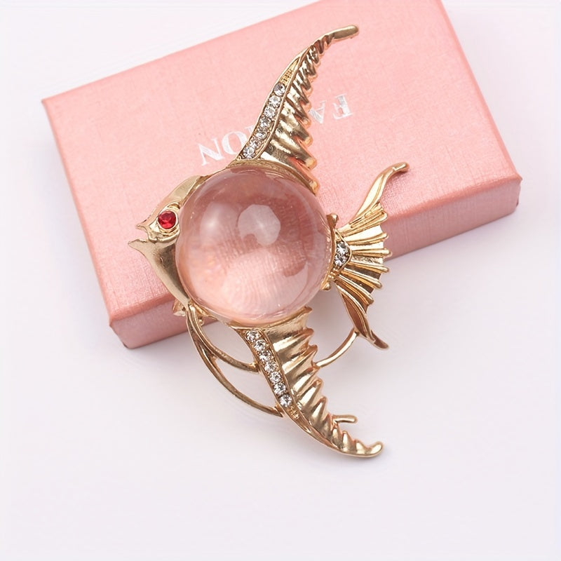 Transparent Jelly Series Brooches with Gold Owl and Fish Designs Stylish Jewelry